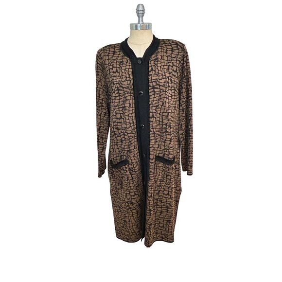 Misook Black & Brown Long sleeve Button Down Acrylic Duster Cardigan 1X Plus - Picture 1 of 5
